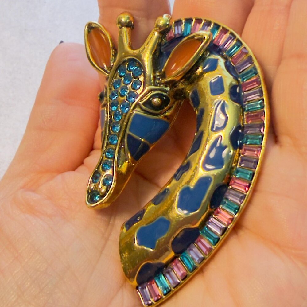 Gold-Tone Blue Giraffe Enamel Brooch - Women Jewelry Brooches - Picture 2 of 4